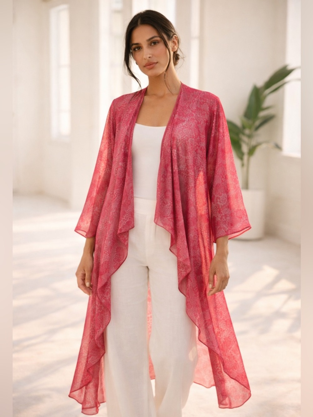 NWT LulaRoe Shirley Cover Up Kimono Duster L Fuchsia Pink Silver Snakeskin Print